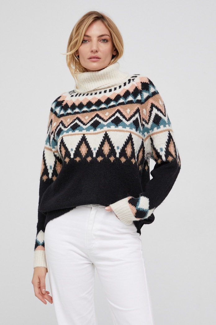 Answear Lab Sweter z domieszką wełny z domieszką wełny czarny IY21715.AJ