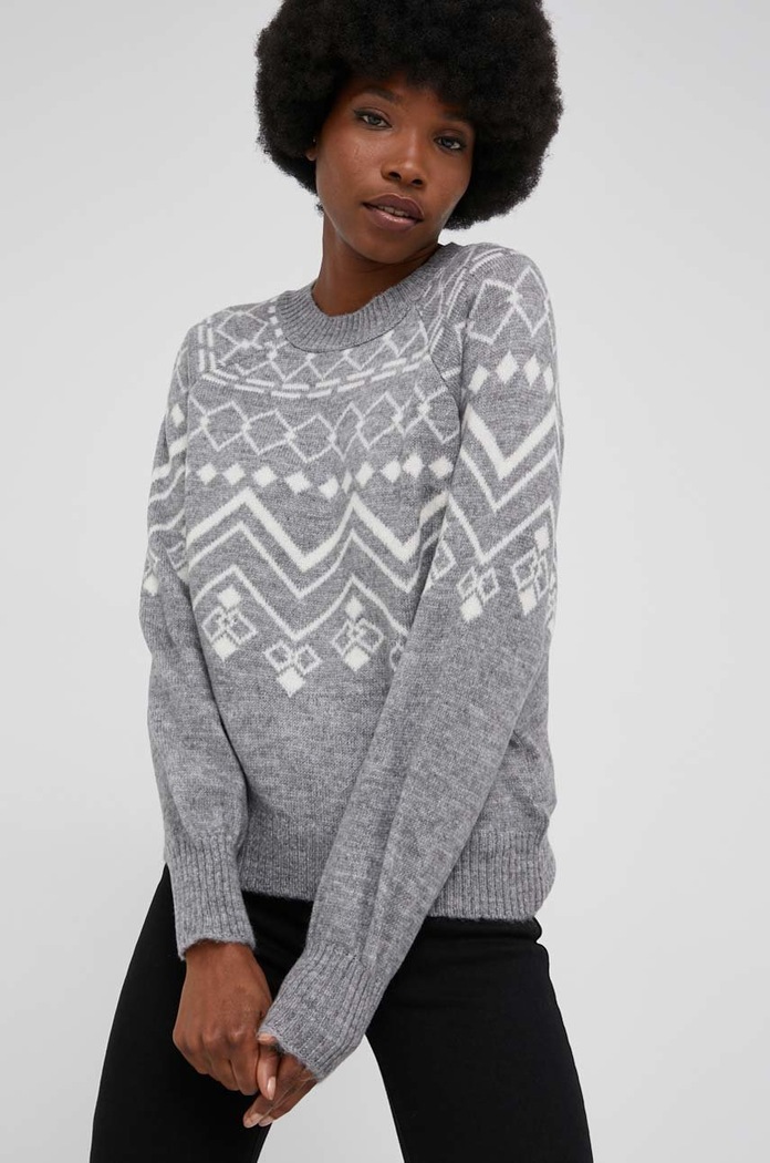 Answear Lab Sweter z wełną okrągły szary 3323.MB