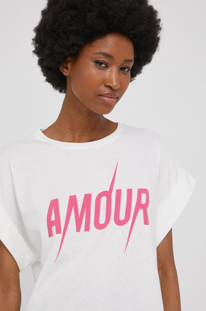 Answear Lab t-shirt bawełniany nadruk biały OTK14453.1W