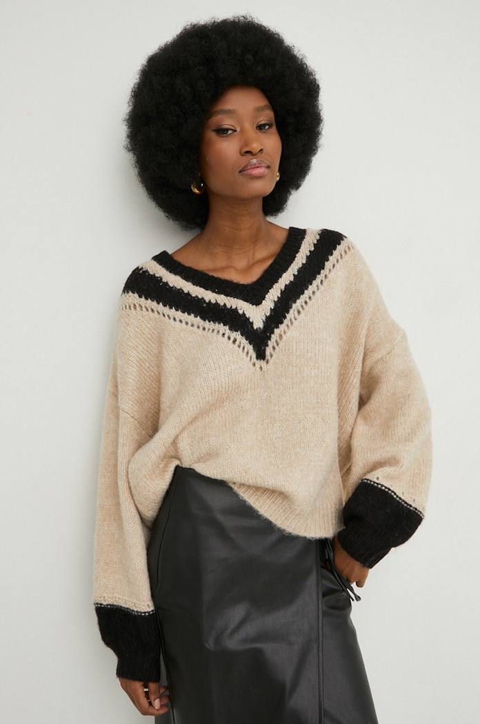 Answear Lab sweter z wełną szpic brązowy hp575.3w