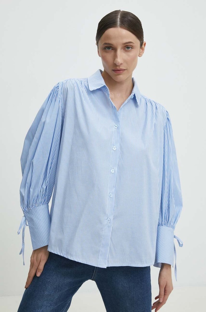 Answear Lab cămașă din bumbac cu modele albastru c80566.IJS