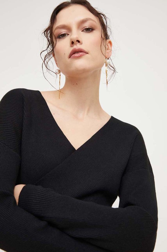 Answear.LAB sweter z wełną szpic czarny 75505.HWK