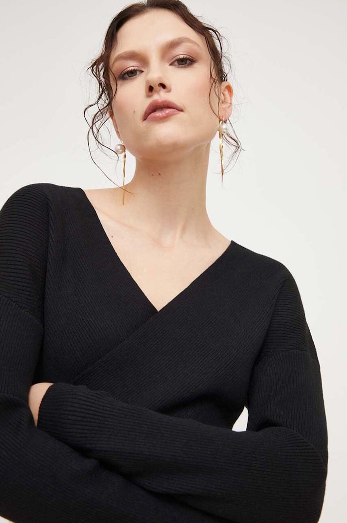 Answear.LAB sweter z wełną szpic czarny 75505.HWK