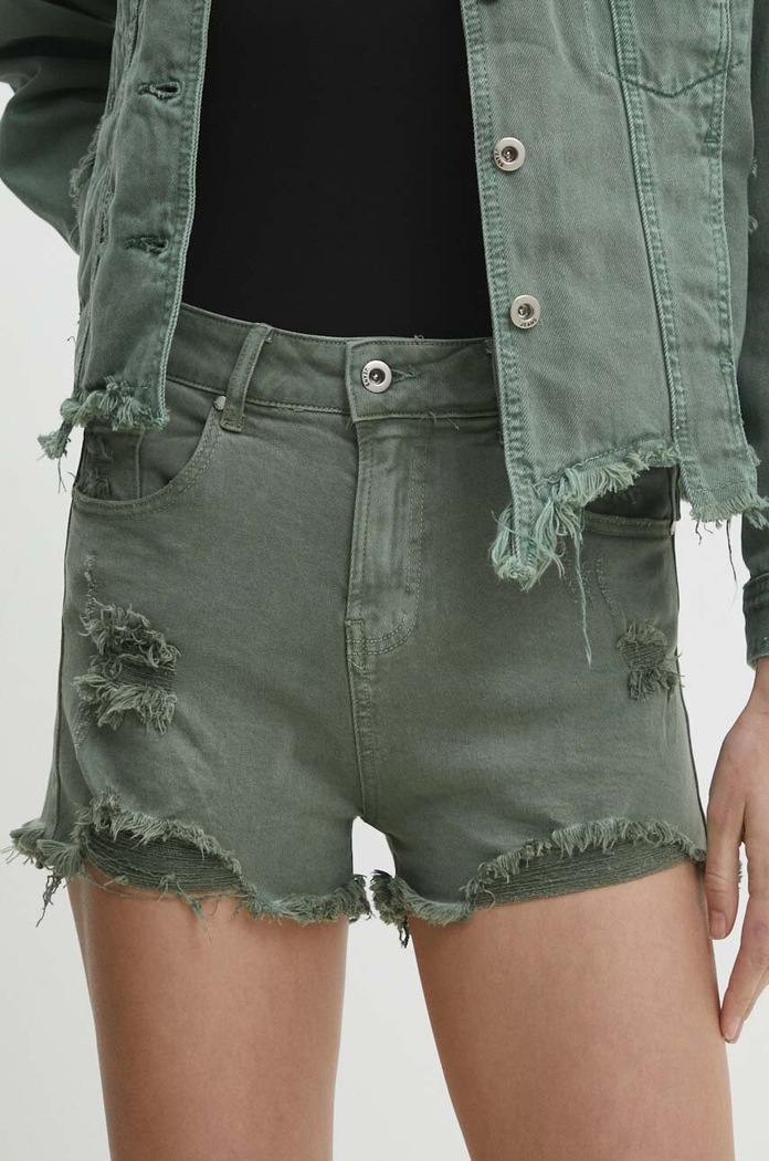 Answear.LAB szorty jeansowe z elastanem zielony 5623.pjs