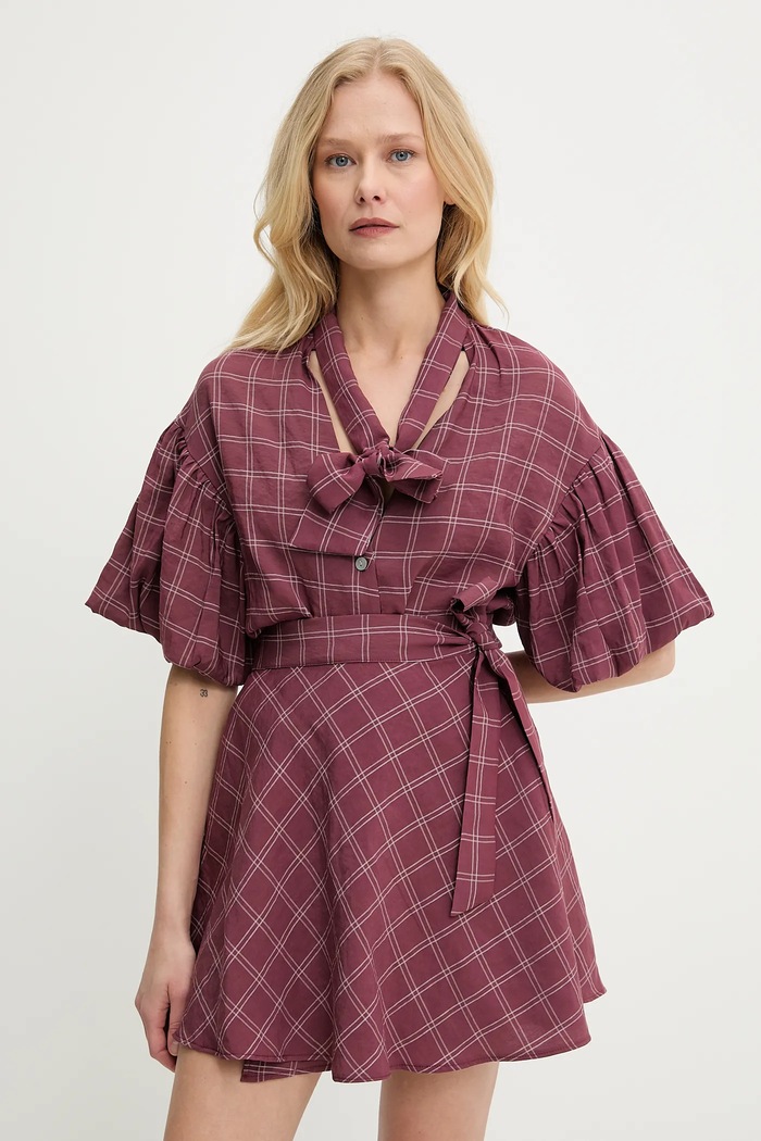Answear Lab cămașă cu modele burgundia 93213.iak
