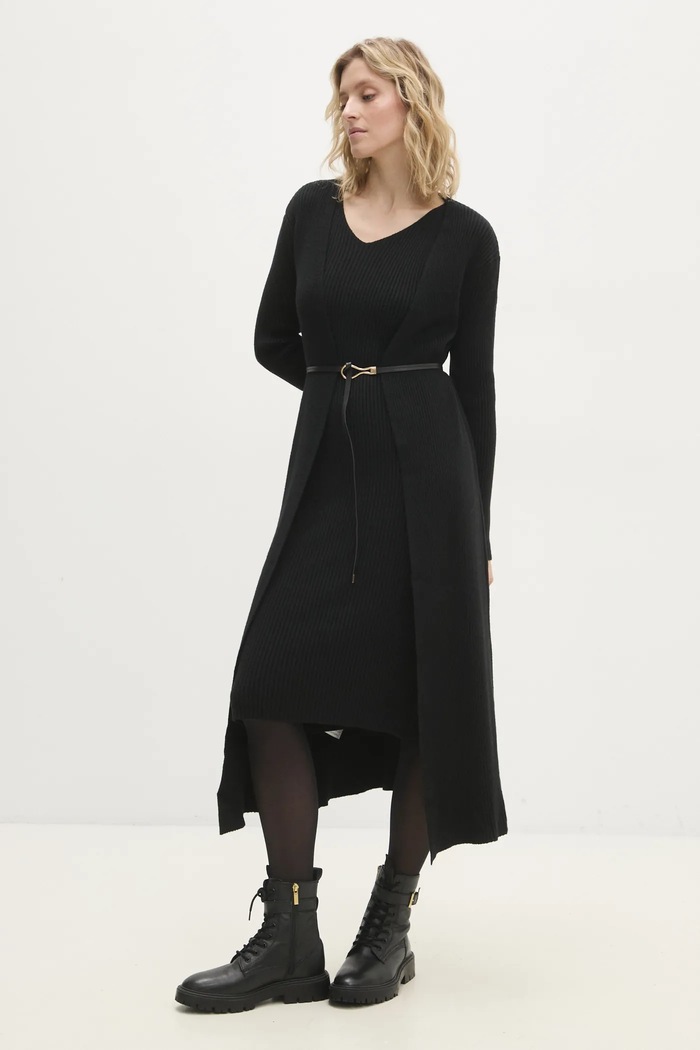 Answear Lab rochie și cardigan tricotaj negru W0106AB.hos