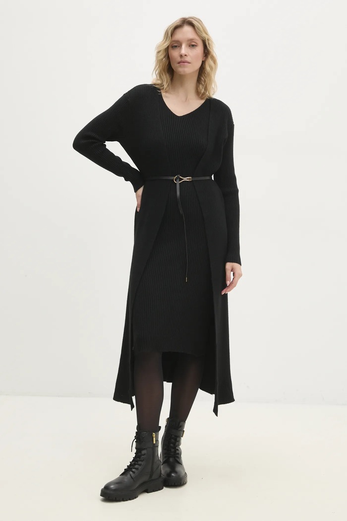 Answear Lab rochie și cardigan W0106AB.hos negru