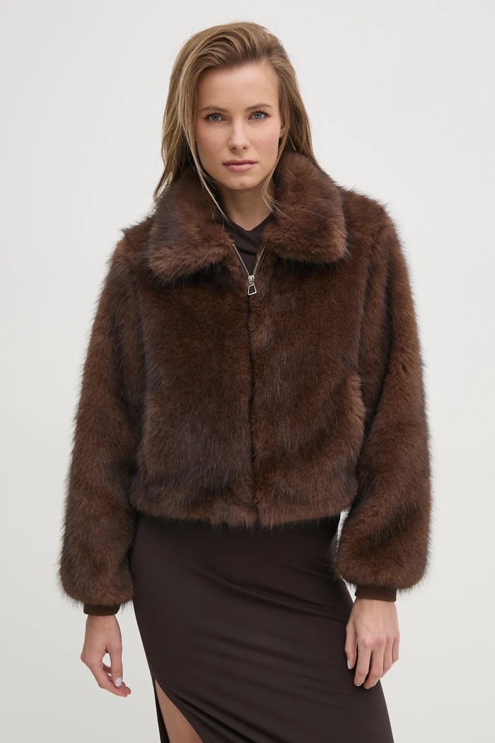 Bunda Answear.LAB bez kapuce hnědá 8745.flk