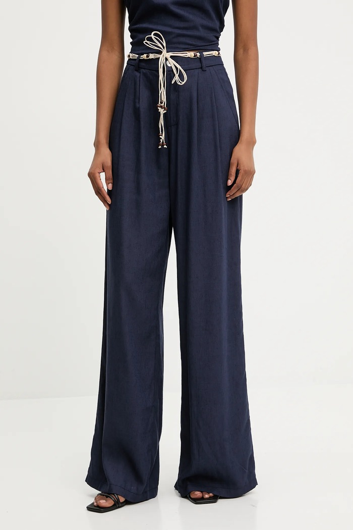 Answear Lab pantaloni din in uni bleumarin L9143.hak