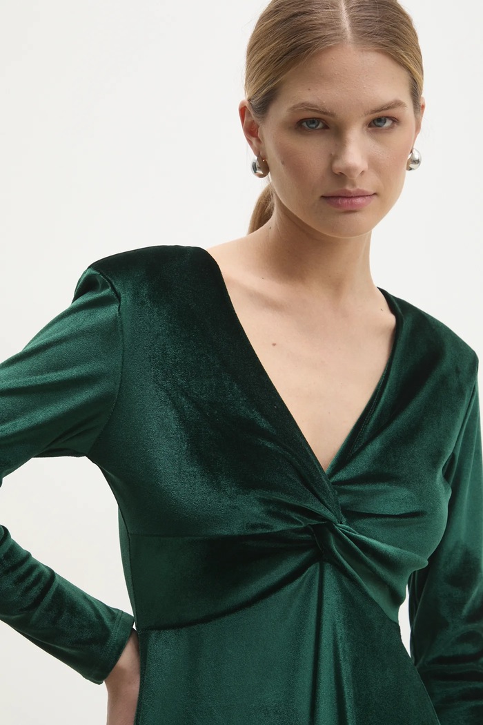 Answear Lab rochie de catifea verde 92795.IKK