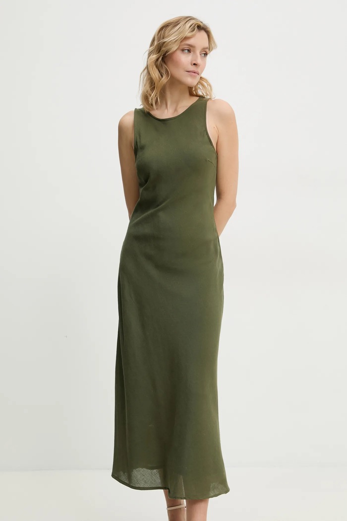 Answear.LAB sukienka z lnem casual zielony NL245958.ums