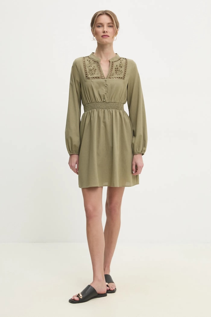 Answear.LAB sukienka z lnem PS9239.FKK zielony WW25