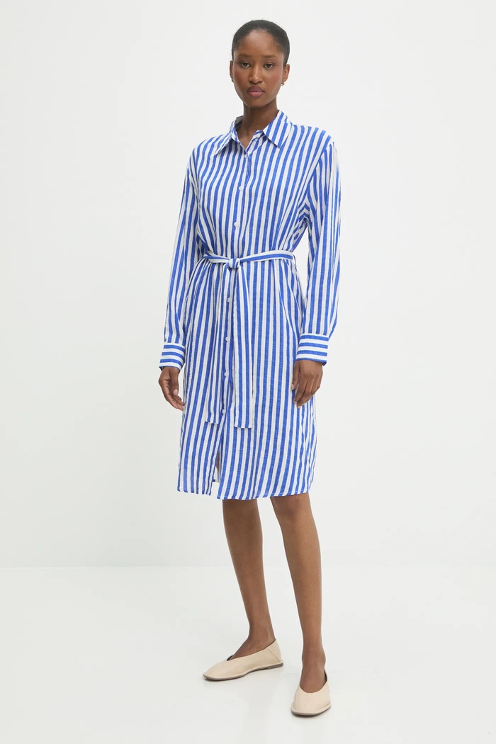 Answear.LAB Answear Lab rochie din amestec de mătase albastru W25.66.flk