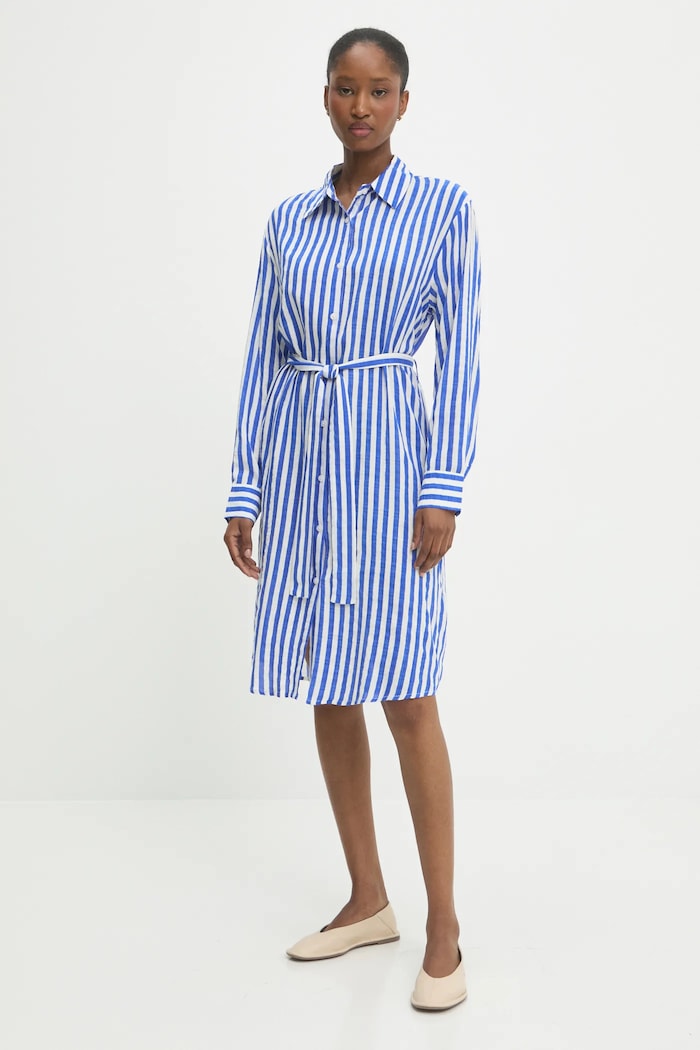 Answear.LAB Answear Lab rochie din amestec de mătase albastru W25.66.flk
