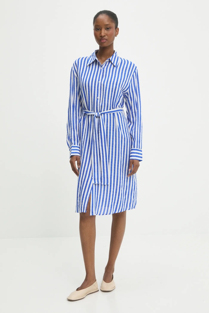 Answear.LAB Answear Lab rochie din amestec de mătase W25.66.flk albastru WW25