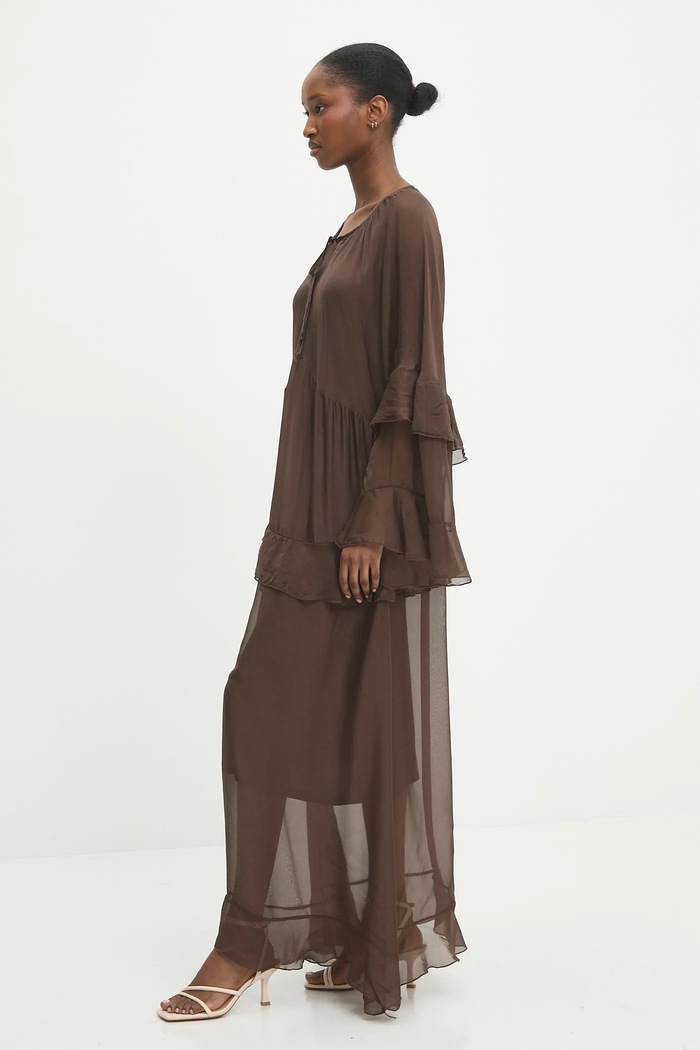 Answear.LAB vestito in seta D10593.IKK marrone WW25