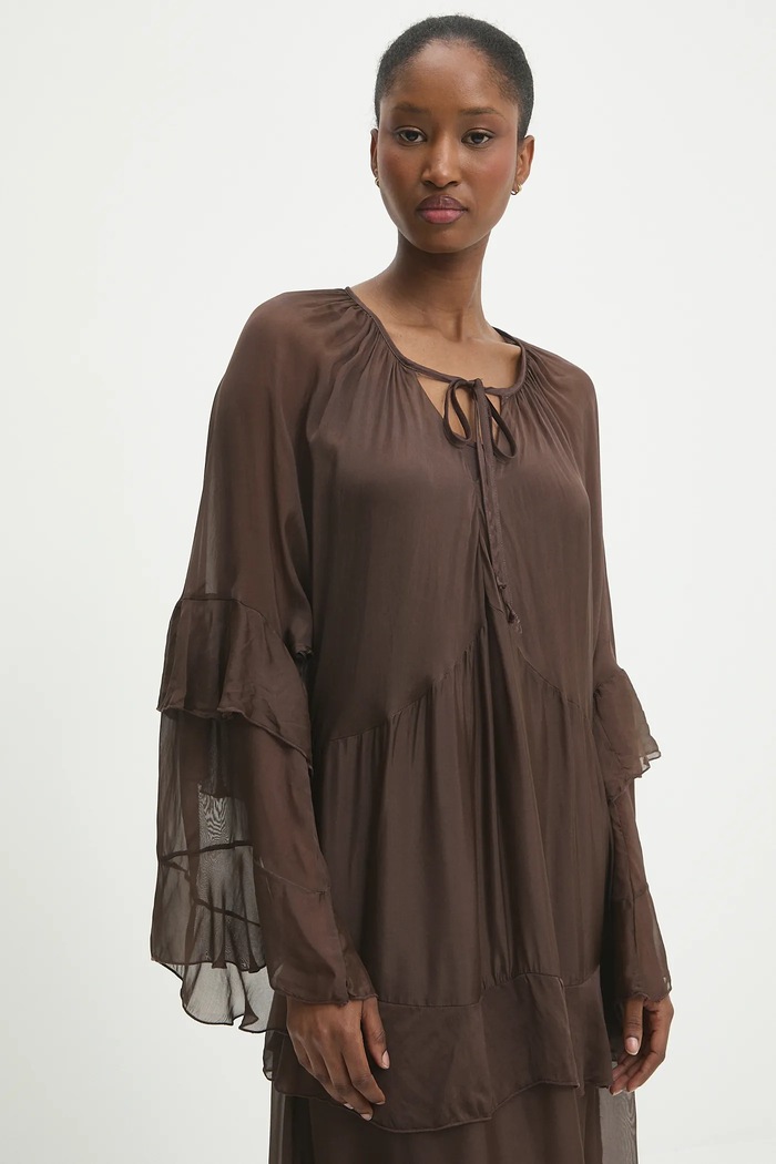 Answear.LAB vestito in seta marrone D10593.IKK