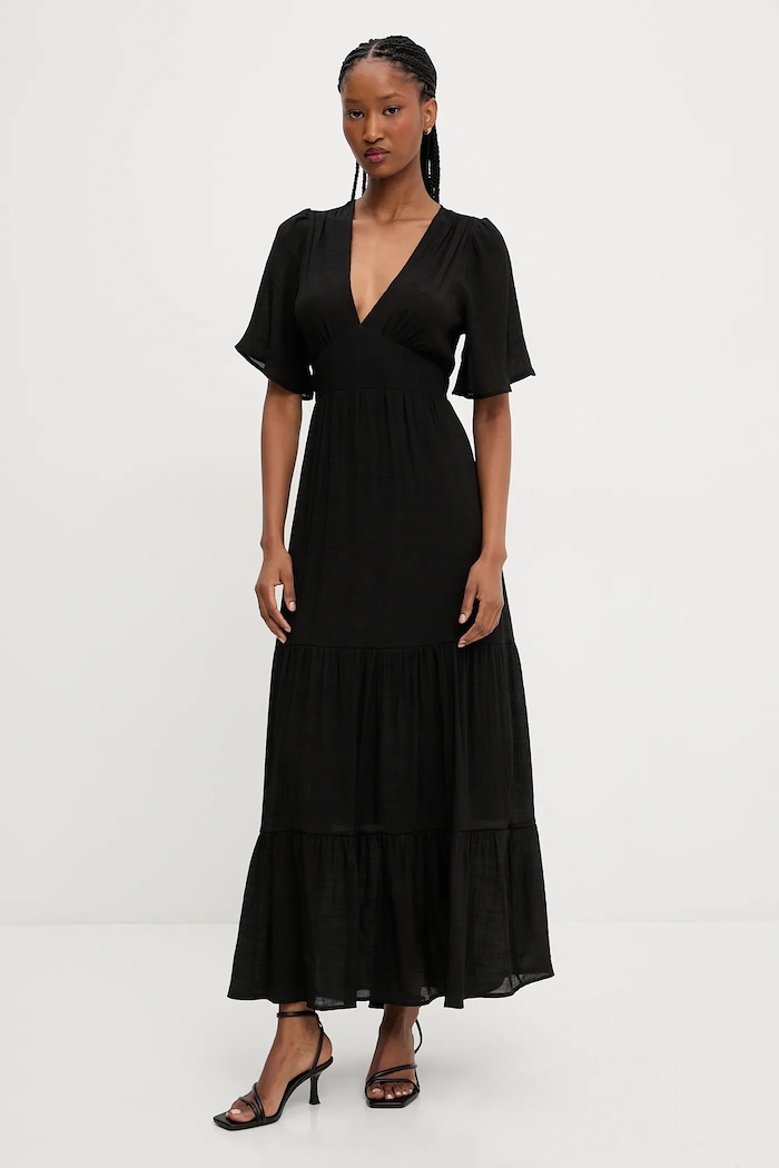 Answear.LAB rochie evazată cu vâscoză forma V negru 62635.fjk