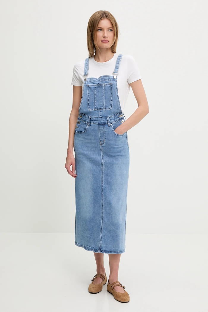 Answear Lab rochie din denim midi albastru HM5243.fos