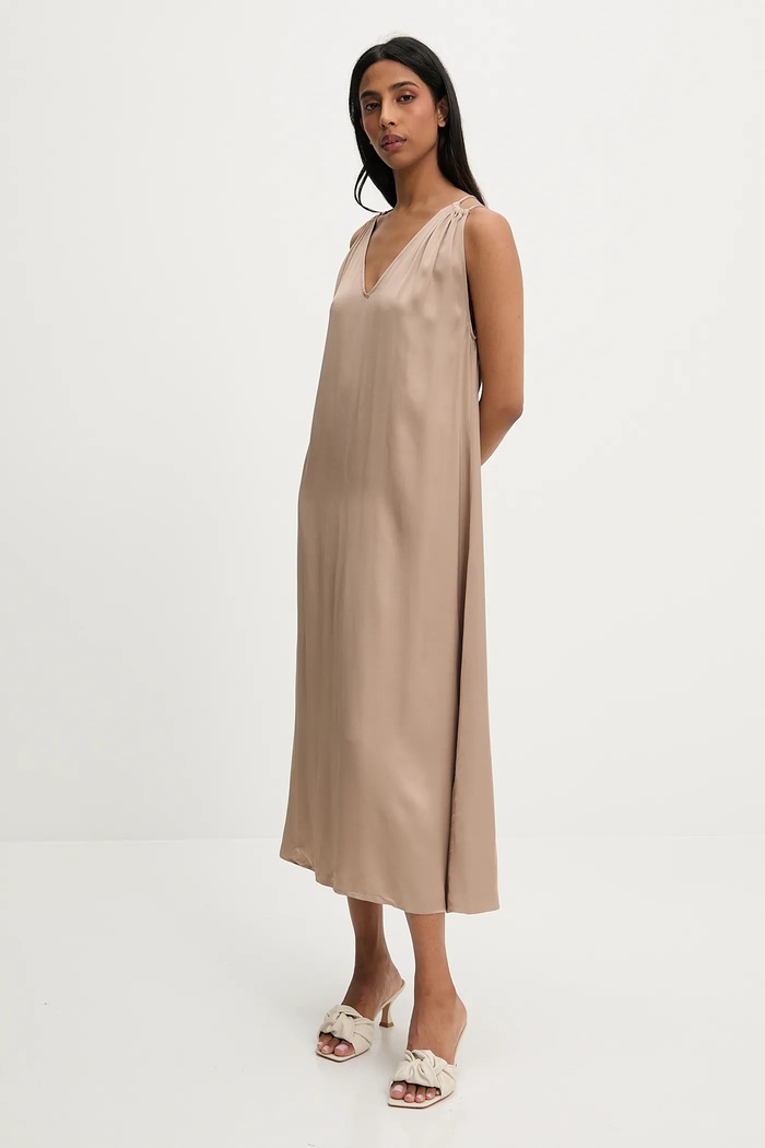 Answear Lab rochie midi bej PK3006.iak