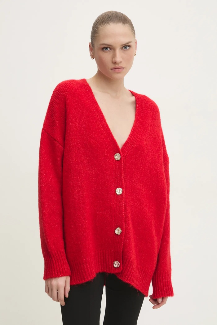Answear Lab cardigan de lana uni rosu sng.69.tos