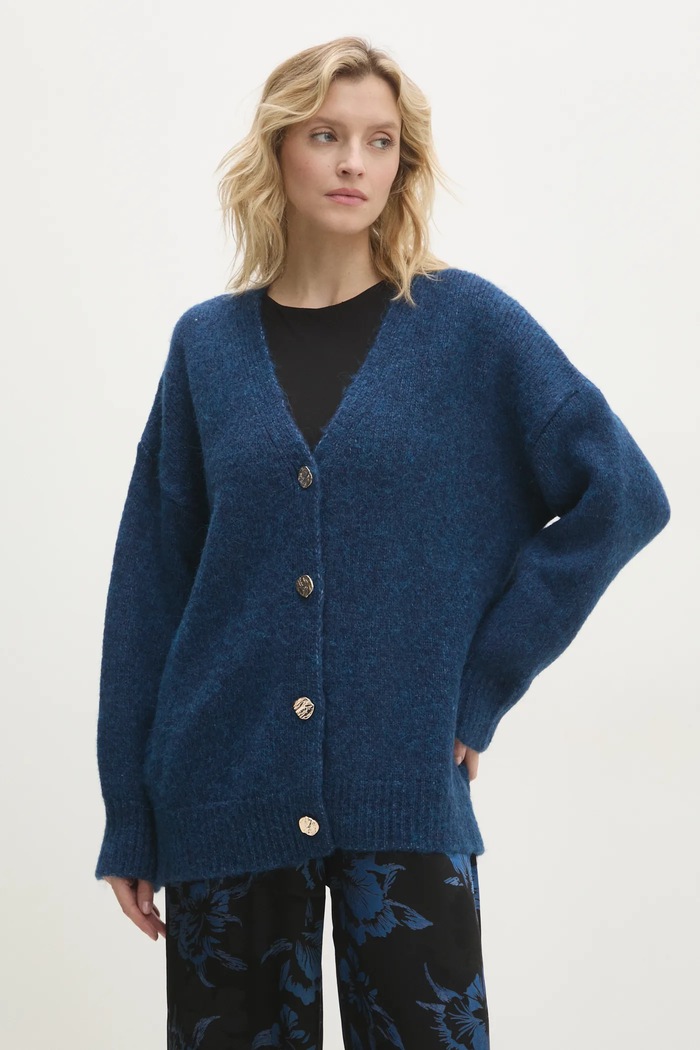 Answear Lab cardigan de lana uni albastru sng.69.tos