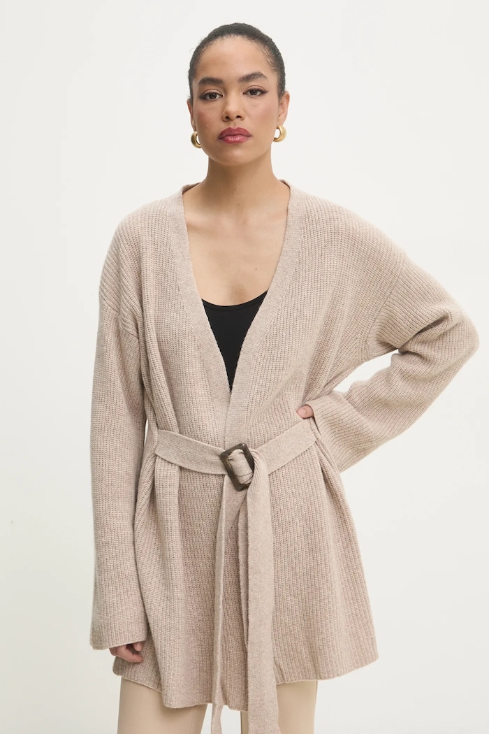 Answear Lab cardigan din lana uni bej 8208.ios