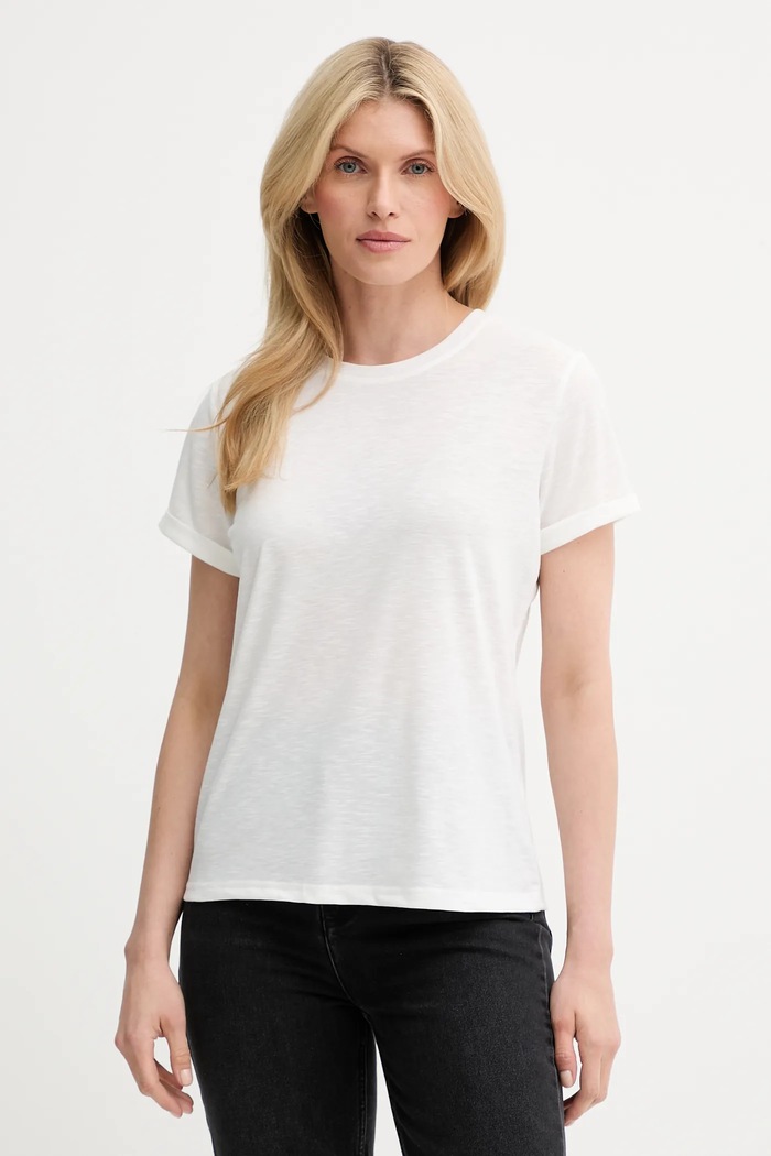 Lanena kratka majica Answear.LAB Brez vzorca bela E24.72.FLK