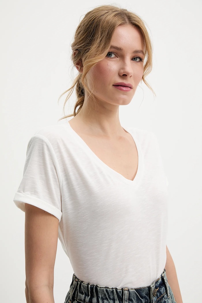Answear.LAB t-shirt lniany biały E24.73.FLK
