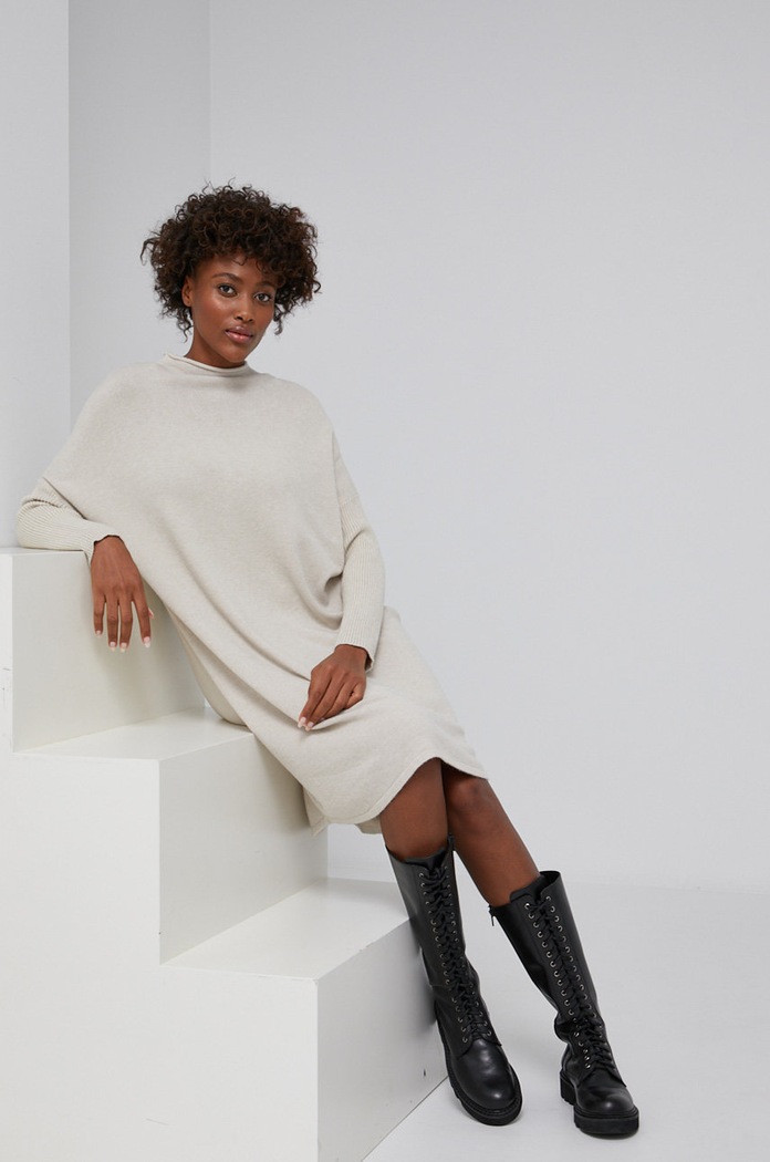 Answear Lab - Sukienka z domieszką wełny casual beżowy 38835.1KR
