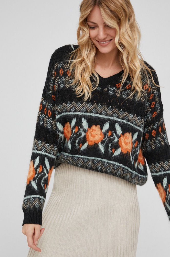 Answear Lab Sweter z domieszką wełny szpic czarny MC18880.AJ