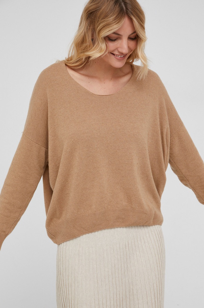 Answear Lab Sweter z domieszką kaszmiru okrągły brązowy KA628838.1.AJ