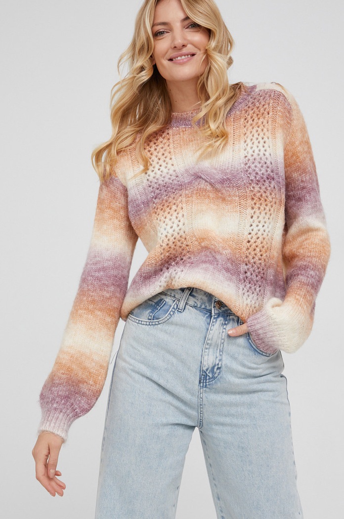 Answear Lab Sweter z domieszką wełny okrągły brązowy P50.1.AJ