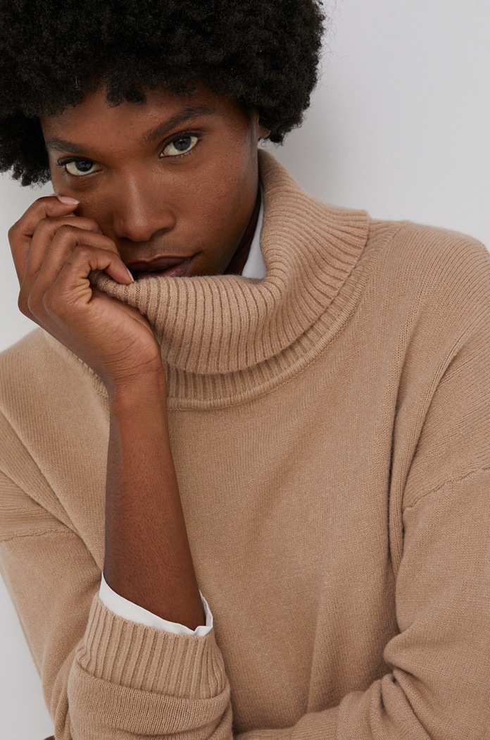Answear Lab Sweter z domieszką wełny z domieszką wełny brązowy F3517A.3KR
