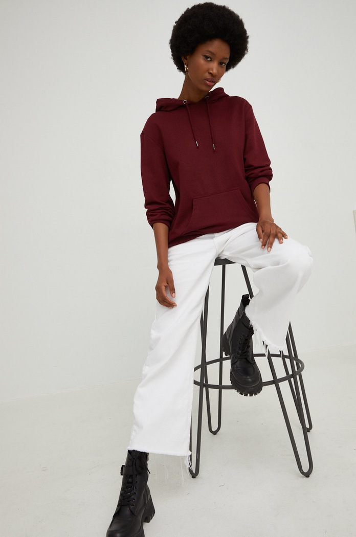 Answear Lab bluza z kapturem bordowy LSS.69CLARABURG.DB