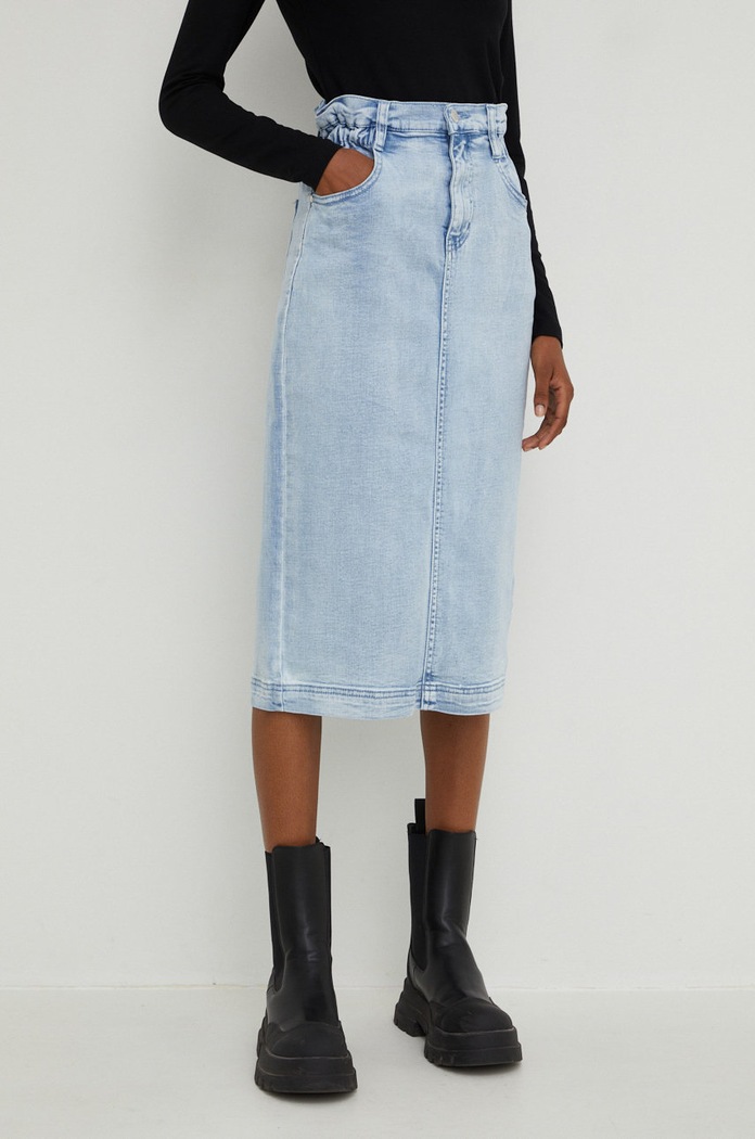 Answear Lab fustă din denim uni albastru 320301.js