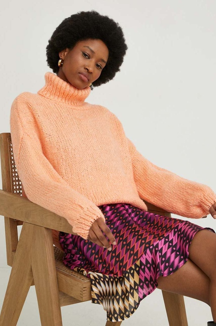 Answear Lab sweter z wełną z domieszką wełny pomarańczowy 49.DB