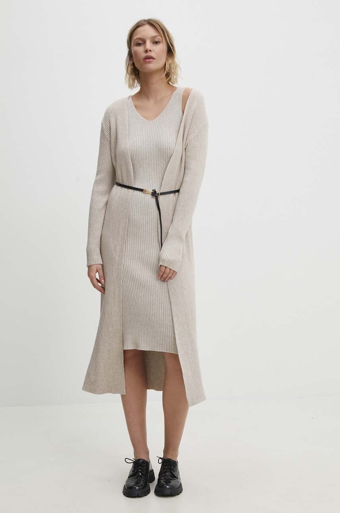 Answear Lab rochie și cardigan uni bej W0911.HWK