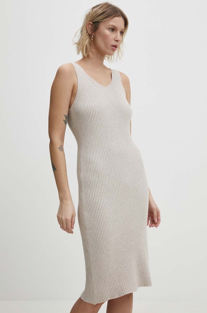 Answear Lab rochie și cardigan W0911.HWK bej WZ23