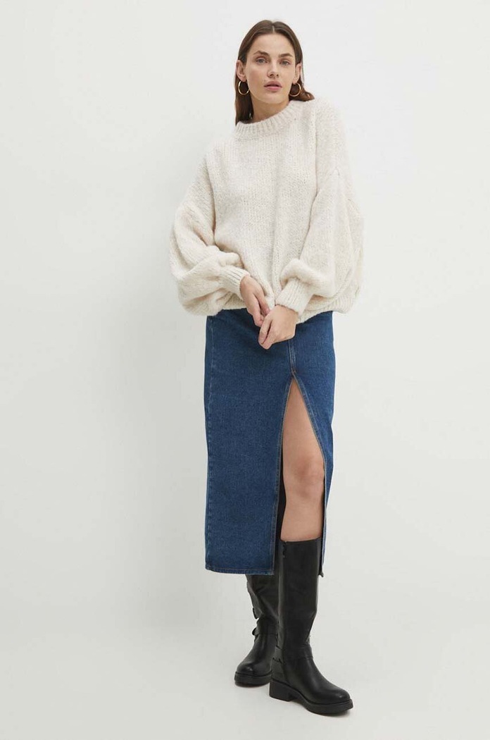 Answear Lab sweter z wełną okrągły beżowy 1IT.IKK