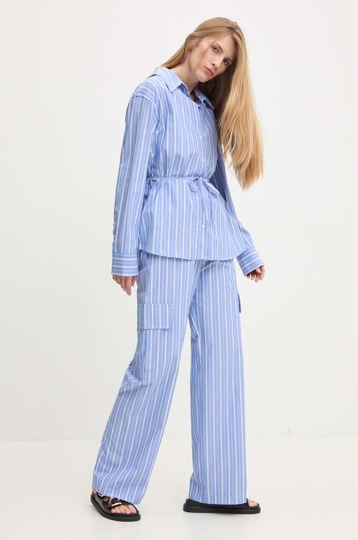 Answear Lab cămașă și pantaloni panza albastru 80475.TMS