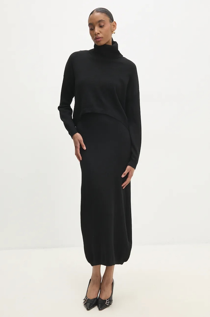 Answear Lab rochie și pulover tricotaj negru m8561.FKK
