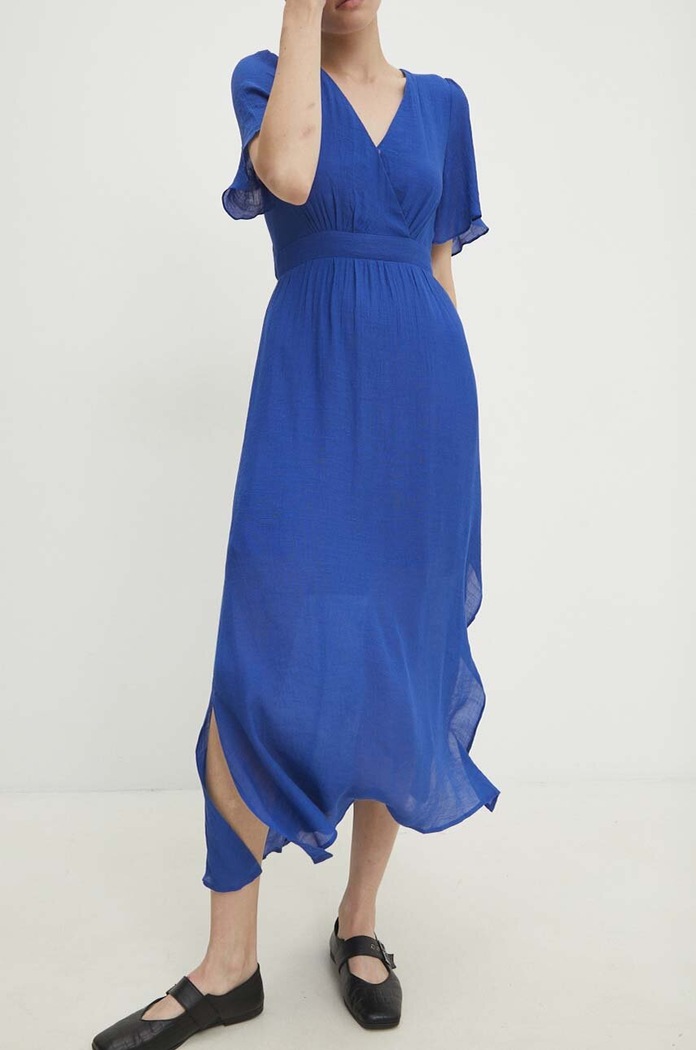Answear.LAB sukienka lniana casual niebieski mj29019.fms