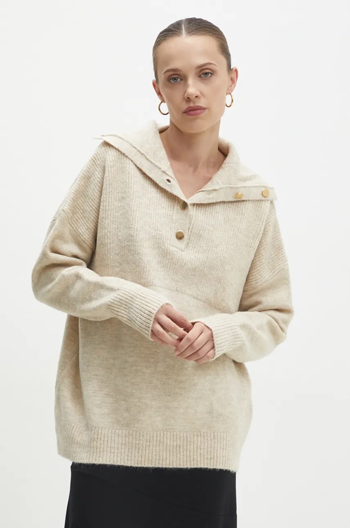Vlněný svetr Answear.LAB propínací béžová 22733.tms