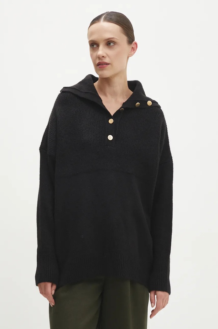 Answear.LAB sweter z wełną zapinany czarny 22733.tms