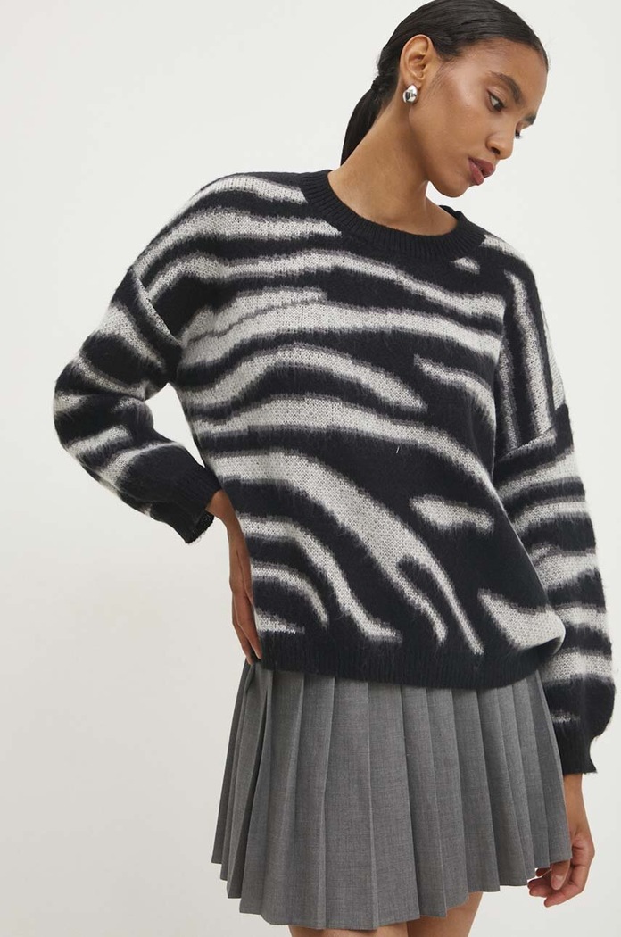Answear.LAB sweter z wełną okrągły czarny lu1156.fos