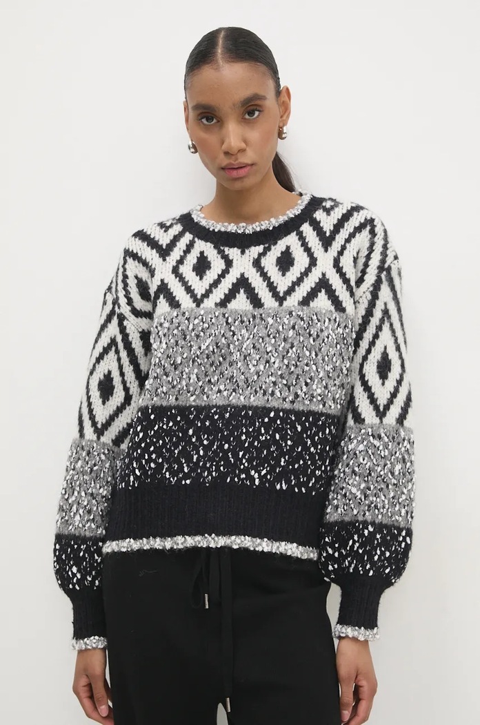 Answear.LAB sweter z wełną okrągły czarny .043.ios