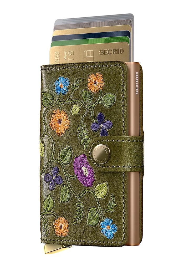 Kožená peňaženka Secrid STITCH FLORAL MSt.Stitch.Floral zelená ZA00