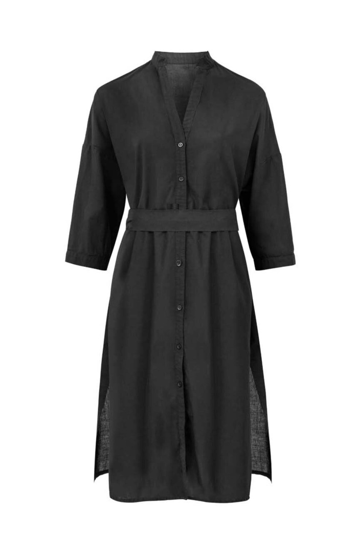 Bombažna obleka MUUV. črna suk.dl.BEACHSHIRT.black