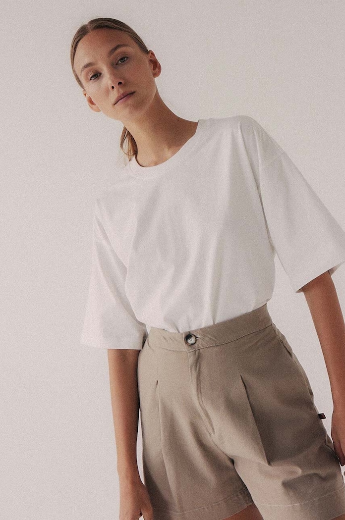 MUUV. tricou din bumbac uni alb tshirt.over.ready.white